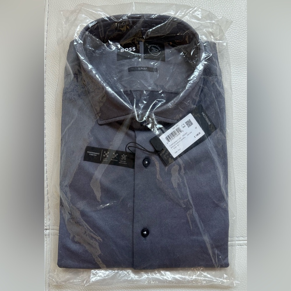 NWT BOSS SLIM-FIT SHIRT IN STRUCTURED PERFORMANCE-STRETCH
